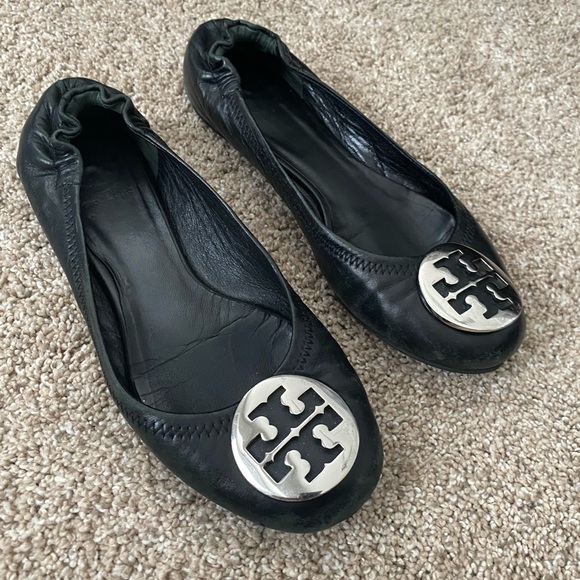 Tory Burch Minnie Ballerina Black Leather Size 6.5 - Picture 2 of 4